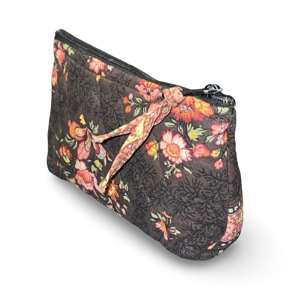 Vera Bradley Autumn Small Cosmetic Bag Brown Pink Floral Quilted Plaid Makeup